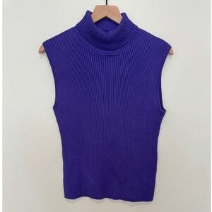 Chicos Silk Blend Ribbed Sleeveless Turtleneck Sweater Purple XL Size 3 Fall
